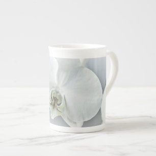 Taza De Porcelana Arte Botánico de Orquídea Blanca Elegante