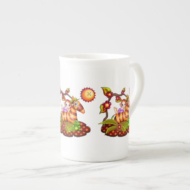 Taza De Porcelana Arte de cebra pixel otoñal (Derecha)