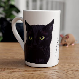 Taza De Porcelana Arte de gato negro nombre Mascota personalizado to