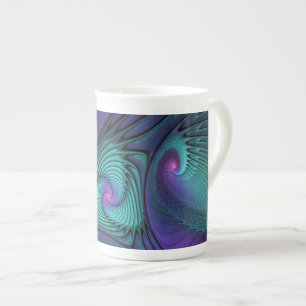 Taza De Porcelana Arte fractal abstracto moderno que combina púrpura