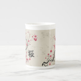Taza De Porcelana Arte oriental de la flor de cerezo de Sakura del