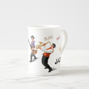 Taza De Porcelana ARTE retro del vintage de los azules de la música