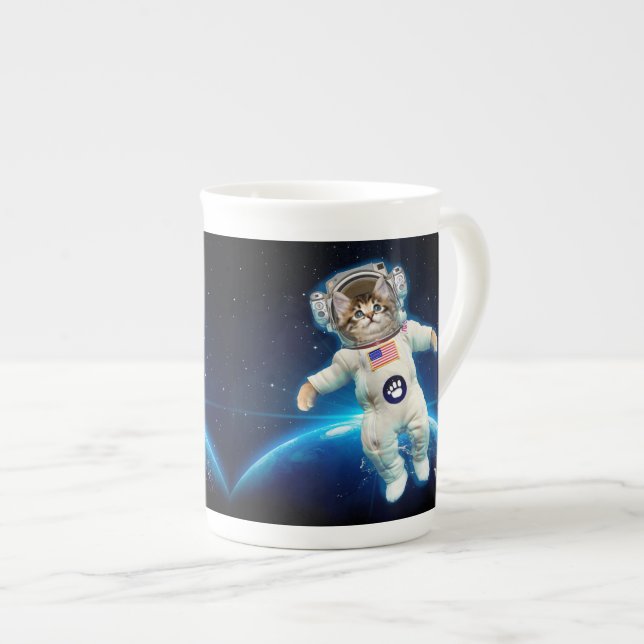 Taza De Porcelana Astronauta del gato en el espacio (Derecha)