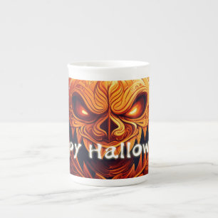 Taza De Porcelana Asustada Naranja Calabaza con cara, Halloween