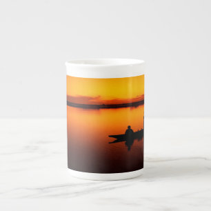 Taza De Porcelana Atardecer, Silueta de Barco Remolino-16497