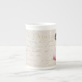 Taza De Porcelana Ave acuática de color hueso chino con flores