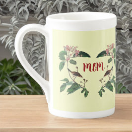 Taza De Porcelana Aves rosadas y adorables en ramas para mamá