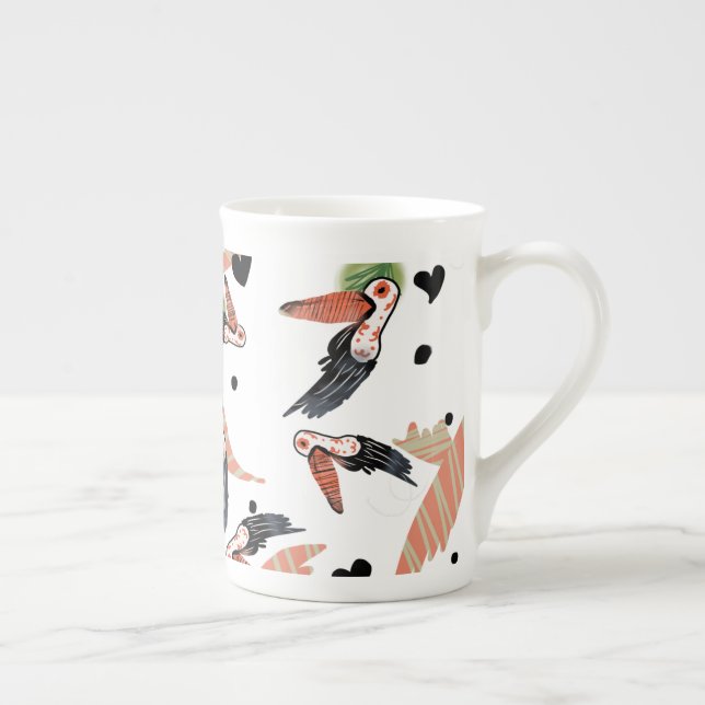 Taza De Porcelana Aves Turcas Verano Arte de Verdor Tropical (Derecha)