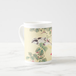 Taza De Porcelana Aves y Rosas Imao Keinen ukiyo-e flor Japón