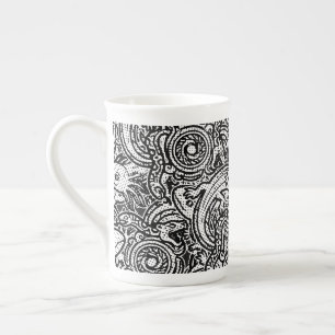 Taza De Porcelana Azteca Axolotl Xolotl Patrón Tribal Negro & Blanco