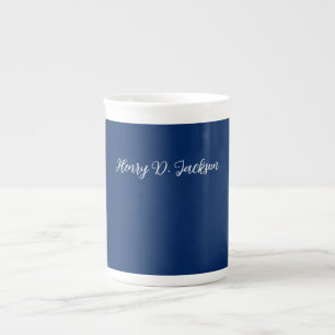 Taza De Porcelana Azul marino único escritura clásica lisa