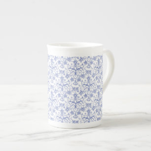 Taza De Porcelana Azul perwinkle personalizado sobre floral decorati