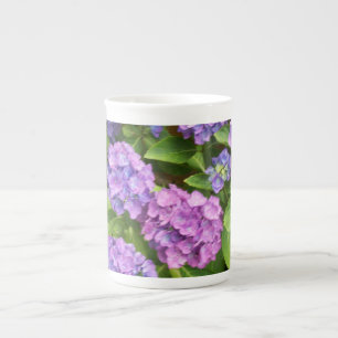 Taza De Porcelana Azul y rosa Hydrangea Hueso China Mug