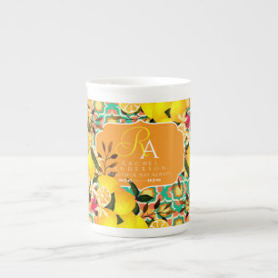 Taza De Porcelana Azulejos Mediterráneos de Limón Naranja Verde