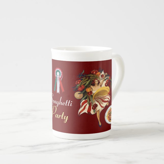 TAZA DE PORCELANA BAILE FIESTA DE ESPAGUETTI, COCINA ITALIANA Y TOMA (Derecha)