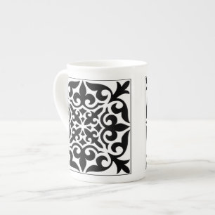Taza De Porcelana Baldosa marroquí - blanco con fondo negro