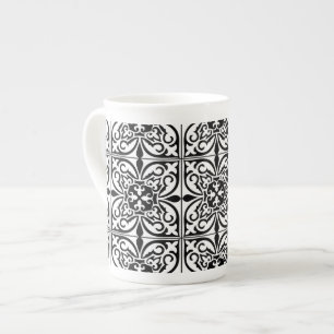 Taza De Porcelana Baldosa marroquí - blanco con fondo negro