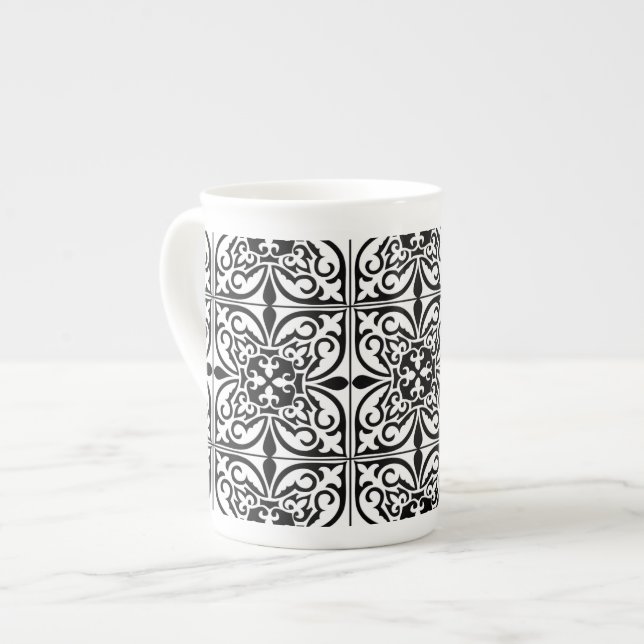 Taza De Porcelana Baldosa marroquí - blanco con fondo negro (Izquierda)