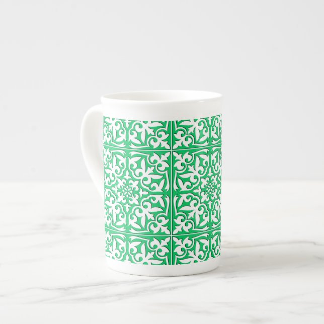 Taza De Porcelana Baldosa marroquí - verde jade y blanco (Izquierda)