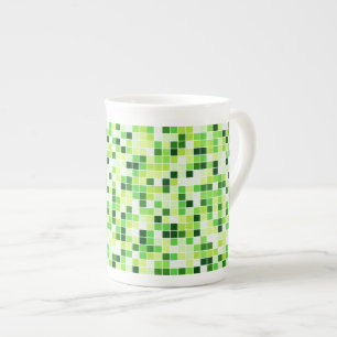 Taza De Porcelana Baldosas de piscina, mosaicos verdes, patrón geomé