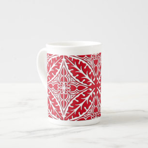 Taza De Porcelana Baldosas marroquíes - rojo oscuro y blanco
