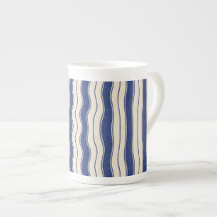 Taza De Porcelana Bandas azul y blanco onduladas