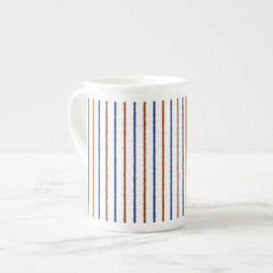 Taza De Porcelana Bandas azules marrón y naval con líneas desiguales