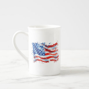 Taza De Porcelana Bandera Americana USA Acuarela 4 de Julio