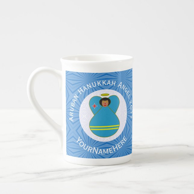 Taza De Porcelana Bandera Ángel de Aruba Hanukkah (Izquierda)