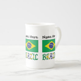 Taza De Porcelana Bandera brasileña personalizada con nombre 