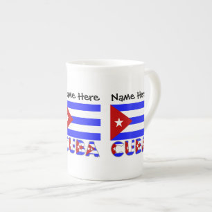Taza De Porcelana Bandera Cubana Azul Claro Personalizada 