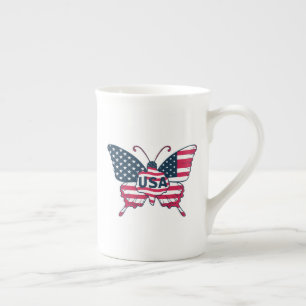 Taza De Porcelana Bandera de EE. UU. Mariposa Diseño Patriótico Orgu