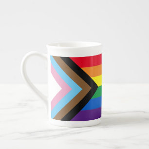 Taza De Porcelana Bandera de la diversidad gay inclusiva arco iris L