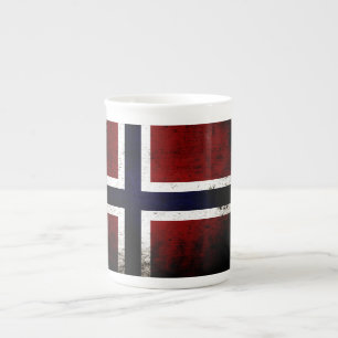 Taza De Porcelana Bandera de Noruega Grunge Negra