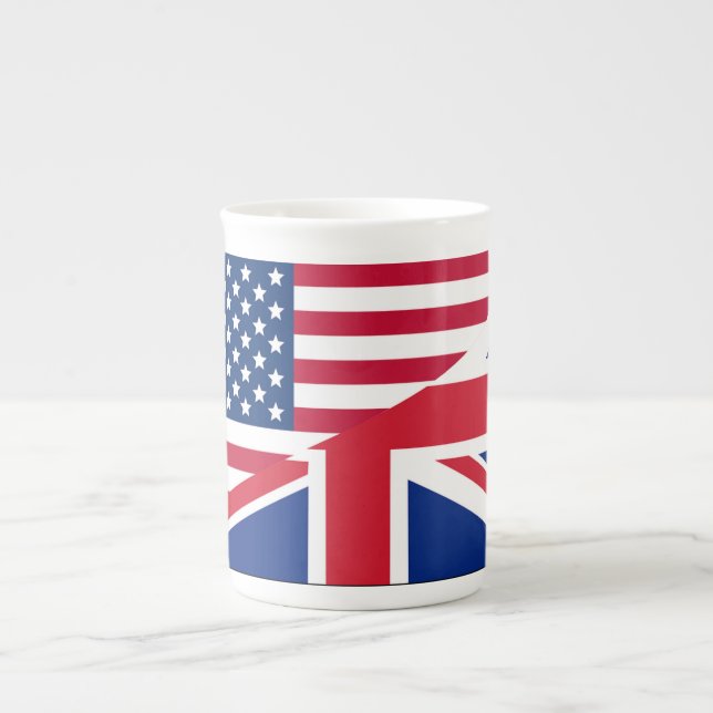 Taza De Porcelana Bandera doble ciudadana estadounidense y británica (Frente)