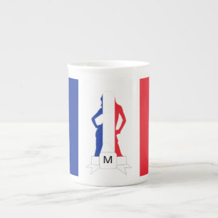 Taza De Porcelana Bandera francesa y monograma de chica