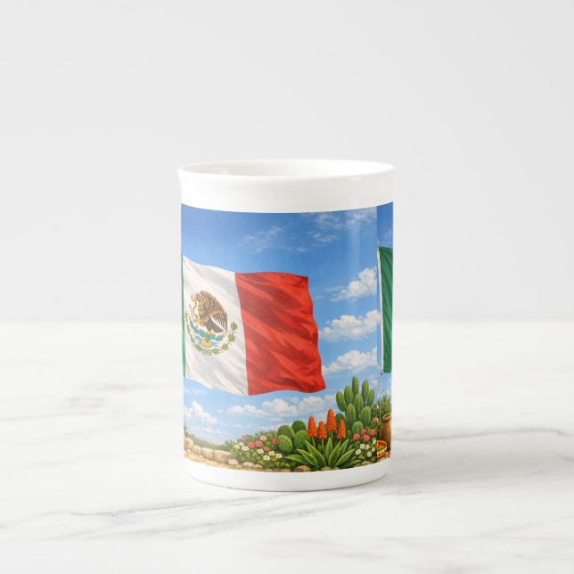 Taza De Porcelana Bandera Mexicana  (Frente)