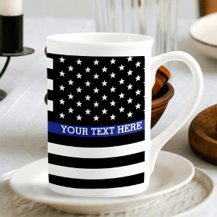 Taza De Porcelana Bandera norteamericana delgada de línea azul perso