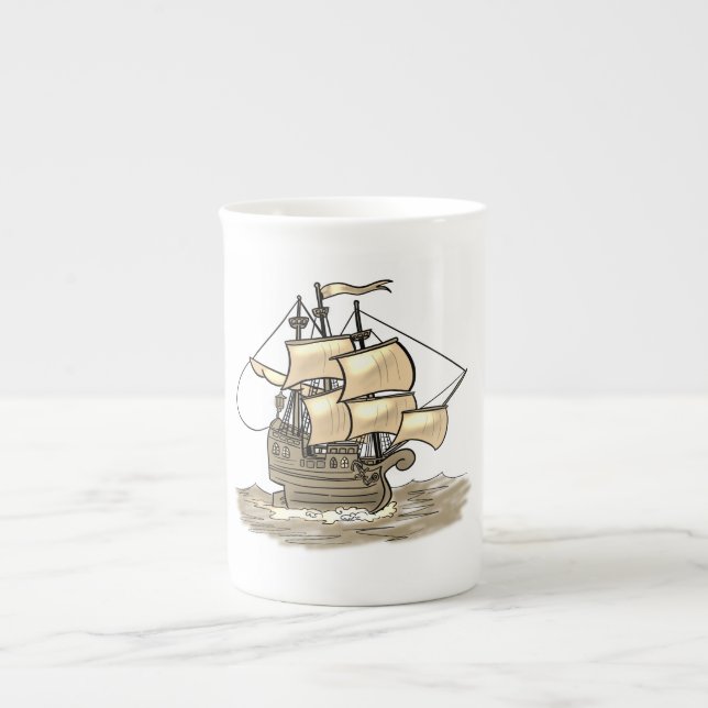 Taza De Porcelana Barco de vela de madera antigua (Frente)