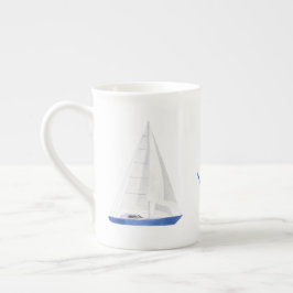 Taza De Porcelana Barco de Vela y Ancla Náutica Azul