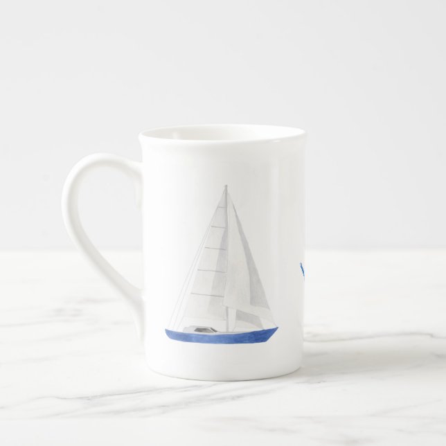 Taza De Porcelana Barco de vela y náutica azul (Izquierda)