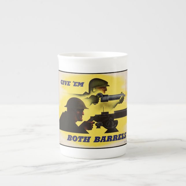 Taza De Porcelana Barriles, ejército e industria, esfuerzo de guerra (Frente)