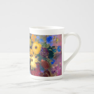 Taza De Porcelana Base blanca con flores Odilon Redon