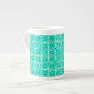 Taza De Porcelana Batik tribal - aqua y turquesa con blanco