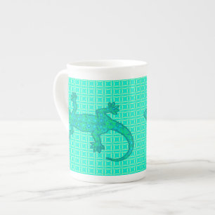 Taza De Porcelana batik tribal Gecko - turquesa / pavo real
