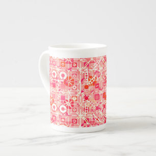 Taza De Porcelana Batik tribal - rosa coral, naranja coral y crema
