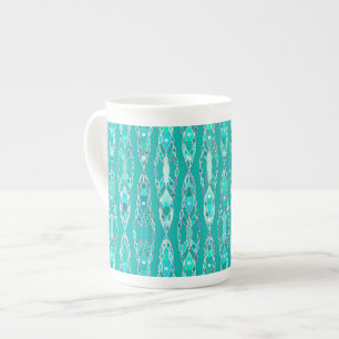 Taza De Porcelana Batik Tribal - Turquesa y Aguamarina
