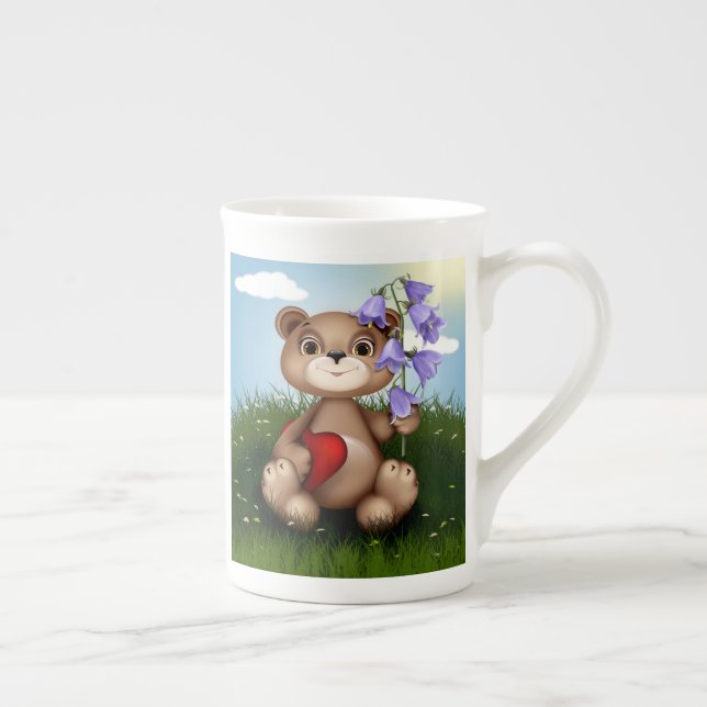 Taza De Porcelana Bear Holding Bouquet Flower-30926 (Derecha)