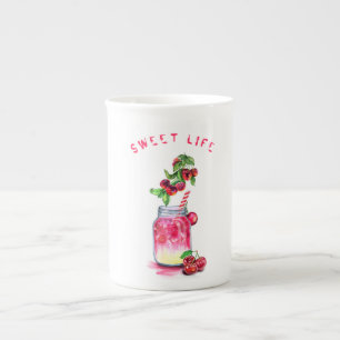 Taza De Porcelana Beber de jugo de cereza Frutos Mug