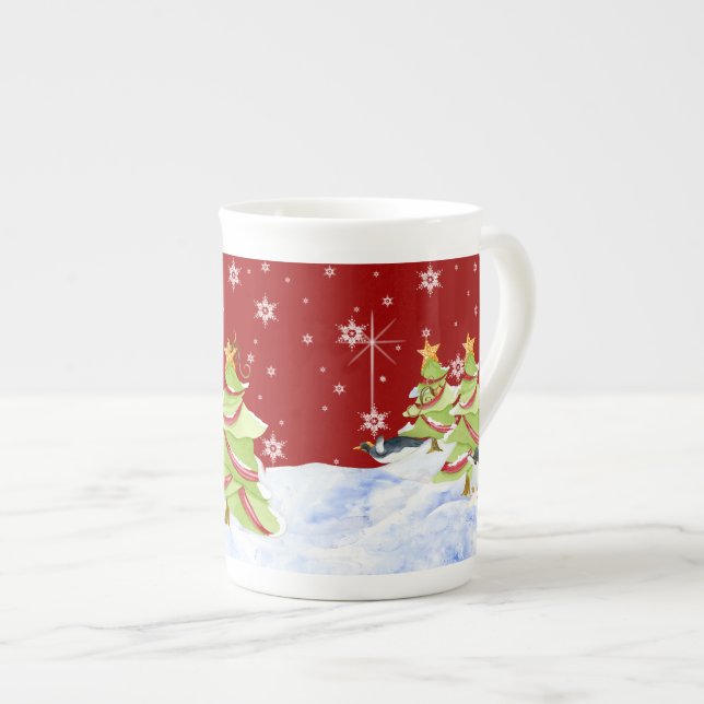 Taza De Porcelana Bebés de oso polar pingüino en nieve (Derecha)